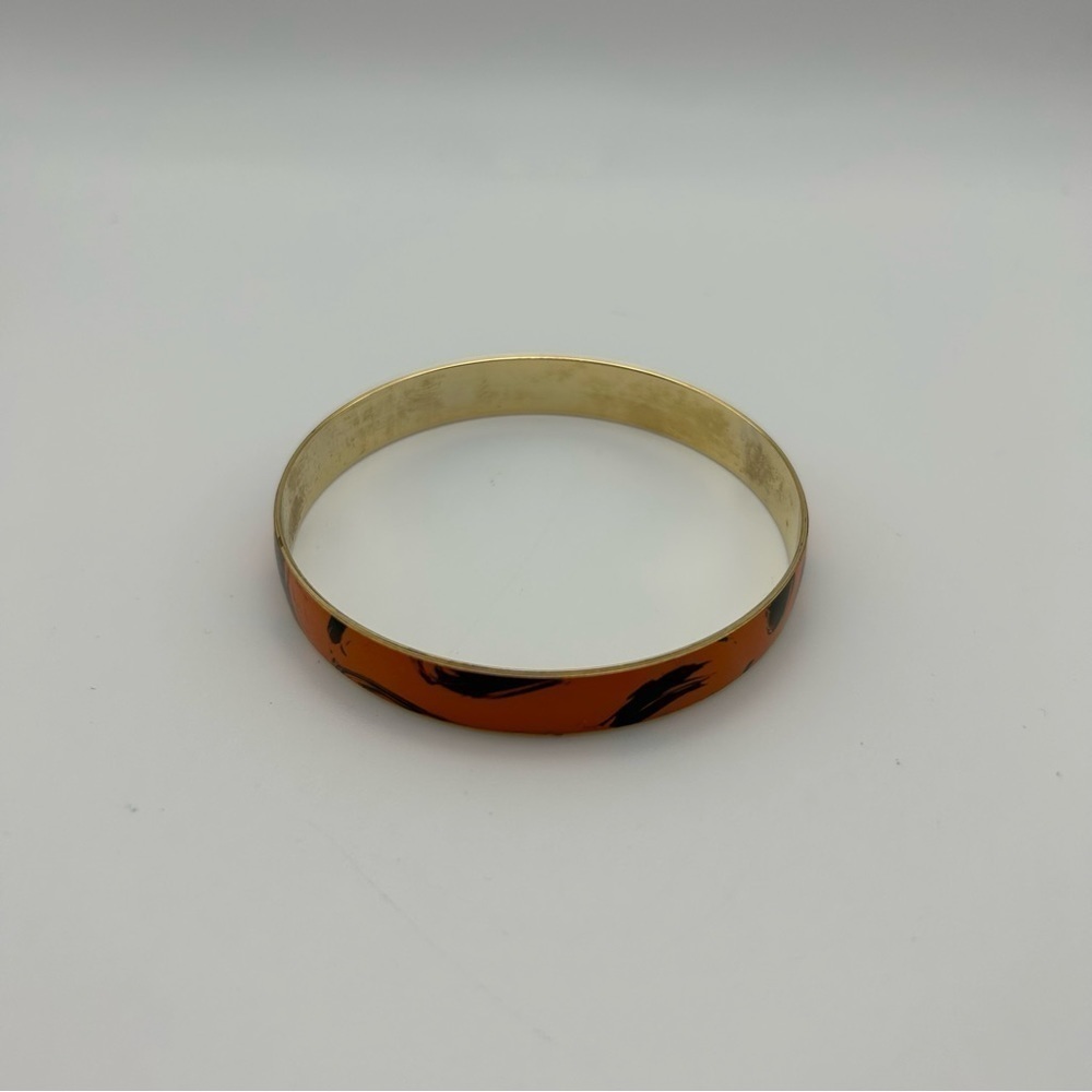 Vintage Orange with Black Swirls Gold Tone Bangle Bracelet - Picture 7 of 8